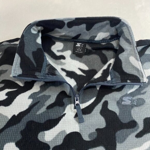 Vintage Starter 1/4 Zip Pullover Black Gray Camo Camouflage Sweater Men's XL - Picture 4 of 10